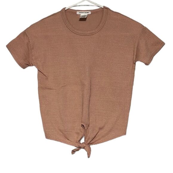 Short Sleeve Top Girl’s Size 10 Caution To The Wind Tie Front Ribbed Crew Neck - Picture 1 of 6